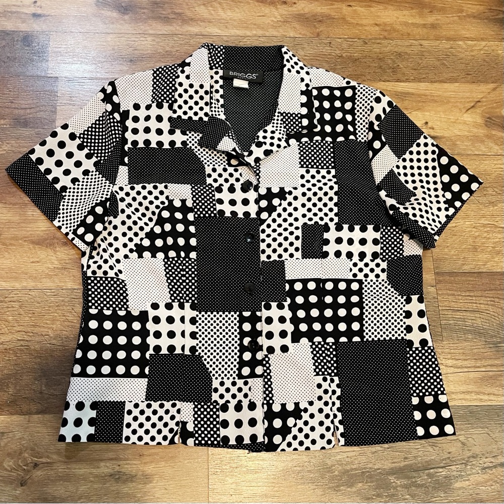 Vintage | Patchwork Style Black and White Polka Dot Blouse